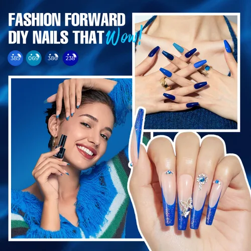 Miniatura 7 de MEFA - Juego de esmalte de uñas de gel azul, 6 colores, azul marino, zafiro, azul, brillantina, tonos oscuros, juego de iniciación, gel brillante