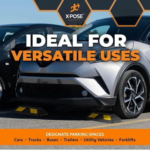 Miniatura 8 de Xpose Safety Tope de goma resistente de 22 pulgadas para estacionamiento, paquete de 2 bloques de ruedas para garaje, entrada o rampa, tope