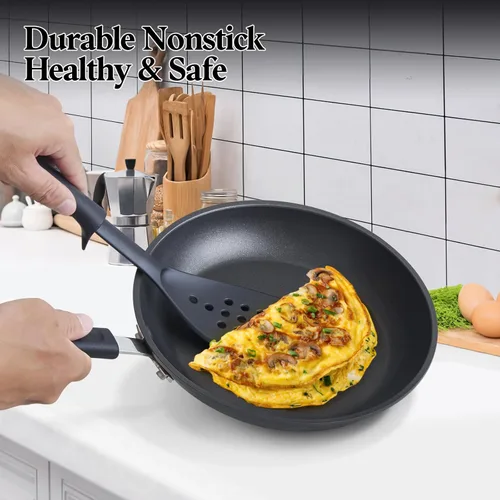 Miniatura 6 de Cook N Home Sartén antiadherente con tapa de 3 cuartos de galón de 9.5 pulgadas, sartenes anodizadas duras para saltear profundas, sartén de cocina