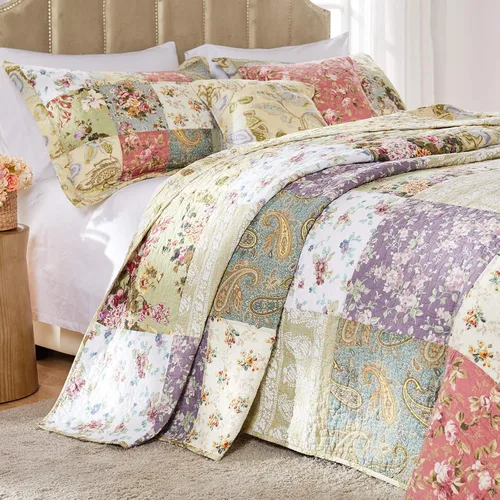 Miniatura 2 de Greenland Home Blooming Prairie, juego de colcha matrimonial de 3 piezas, Algodón, Multicolor, Completo