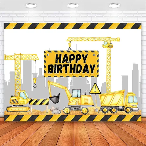Avezano Telón de fondo de fiesta de cumpleaños con temática de construcción, camión volquete, zona de excavadora, telón de fondo para fotografía de