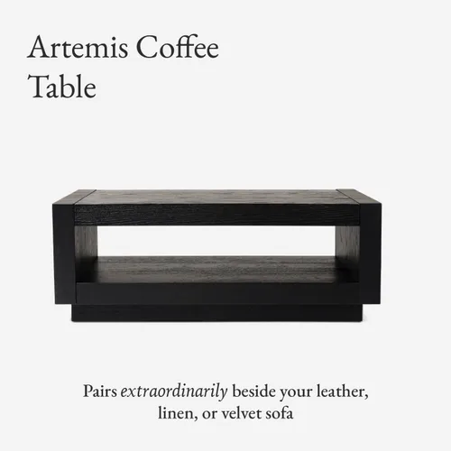 Miniatura 6 de Maven Lane Artemis Mesa de Café – Mesa Rectangular de 45 cm con Almacenamiento – Madera Sólida Negra – Ideal para Sala de Estar y Salón