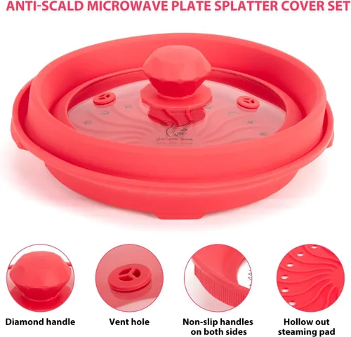 Miniatura 2 de Funda de silicona plegable para microondas, tapa de salpicaduras multifunción ventilada con plato de vidrio para cocinar alimentos y tocino, apto