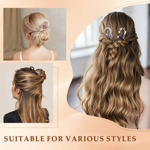 Miniatura 3 de 4 horquillas francesas en forma de U para moños, elegantes pinzas de peinado para mujeres y niñas, sujeción segura para cabello grueso y largo