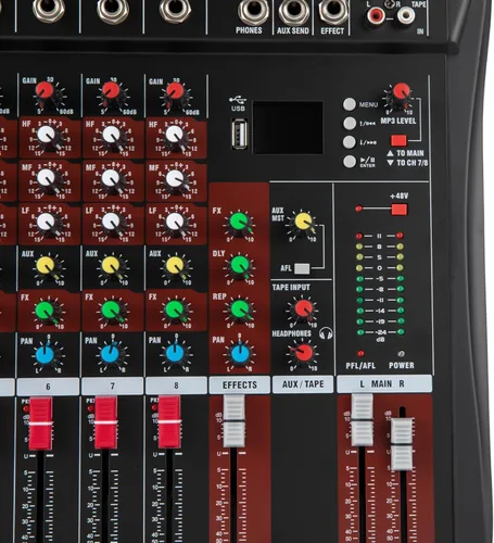 Miniatura 9 de Consola de mezcla de 8 canales Mezclador de audio Bluetooth Studio Mezclador de audio Consola de mezcla de sonido Sistema de escritorio Interfaz