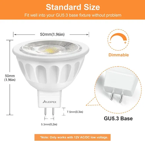 Miniatura 3 de Bombillas LED MR16 regulables, 3000 K blanco cálido 500 lm súper brillante (equivalente a 50 W), 40 grados, AC/DC 12V GU5.3 bombillas base bi-pin