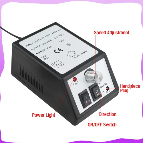 Miniatura 2 de Taladro eléctrico profesional de 20,000 rpm, para arte de uñas, máquina rápida de acristalamiento, con 1 paquete de bandas de lijado (negro)