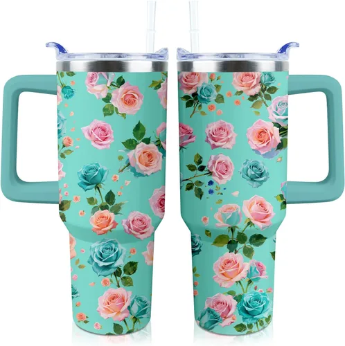 Miniatura 7 de Vaso de 40 onzas con asa y tapa con pajita a prueba de fugas Regalos inspiradores de cumpleaños del Día de la Madre para mujeres, hombres