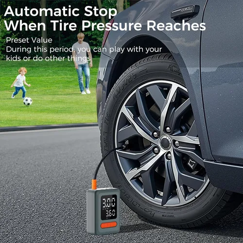 Miniatura 6 de ApexNexus Inflador de Neumáticos Compresor de Aire Portátil y Arrancador de Coche, Bomba de Aire Inalámbrica con Luz LED y Manómetro de Presión