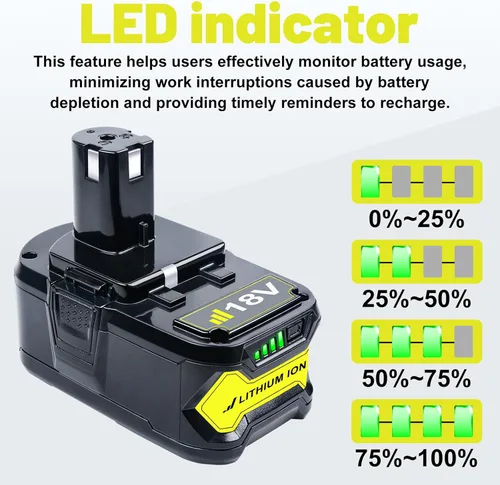Miniatura 8 de Paquete de 2 baterías de repuesto de 6.2Ah para baterías Ryobi de 18 V P102 P103 P108 P109 P189 P190 P122 de 18 voltios ONE+