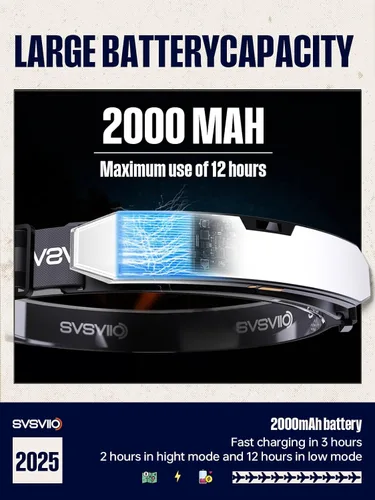 Miniatura 5 de svsviio K0209 - Linterna frontal recargable de 1500 lúmenes con sensor de movimiento y luz roja, lámpara de cabeza súper brillante, luces de cabeza
