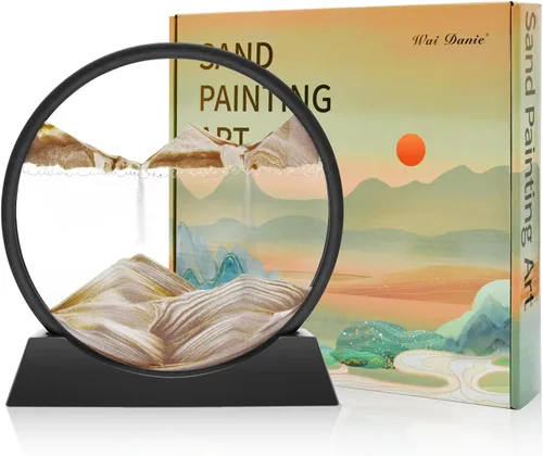 Miniatura 13 de Wai Danie - Cuadro de arena movediza 3D con forma de reloj de arena de mar profundo, pintura de movimiento líquido con marco de arena fluida Oro