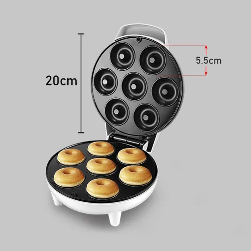 Miniatura 3 de Mini máquina para hacer donas, máquina de donas de 1200 W, puede hacer 7 donas, calefacción de doble cara, sartén antiadherente, adecuada