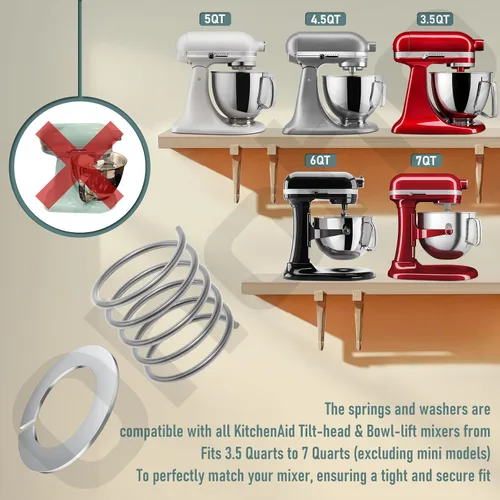 Miniatura 6 de Resorte y arandela de acero inoxidable 304 para mezcladores Kitchenaid de 3.5 cuartos a 7 cuartos de galón (excluidos los modelos mini). Protege
