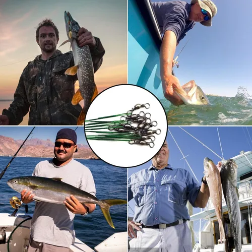 Miniatura 6 de Líderes de pesca de acero inoxidable, línea líder de pesca con giratorios y clips para agua salada y agua dulce, 31 libras por pieza, 6 pulgadas, 7