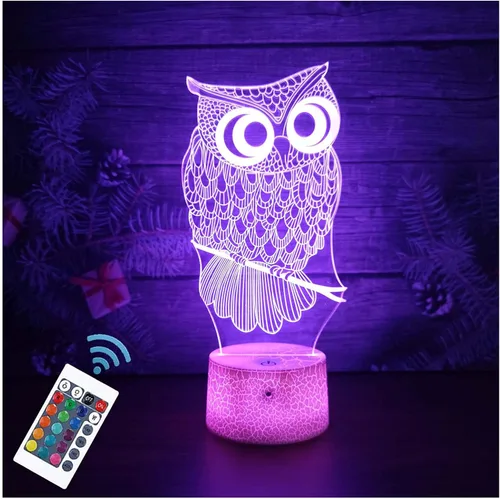 Luz nocturna de búho, control remoto de 16 colores y táctil inteligente, lámpara de noche de ilusión 3D, decoración de dormitorio, regalo de
