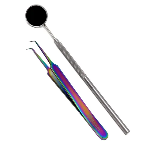 Pinzas de extensión de pestañas postizas de acero inoxidable 3D 5D 6D, tipo A, ángulo recto, 90 grados, color arcoíris múltiple, punta fina, con