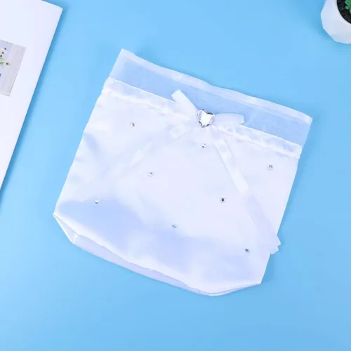 Miniatura 6 de BESTOYARD Bolso de mano de satén con decoración de flores de perlas, bolso de dama de honor con cordón para artículos esenciales del día de la boda