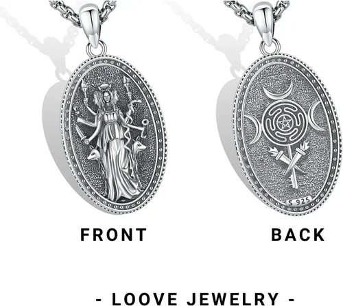 Miniatura 135 de Collar de pentagrama de plata de ley con triple luna, diosa celta, nudo celta, nudo de brujas, Ankh, sol y luna, Hécate, lilith, Santa Muerte