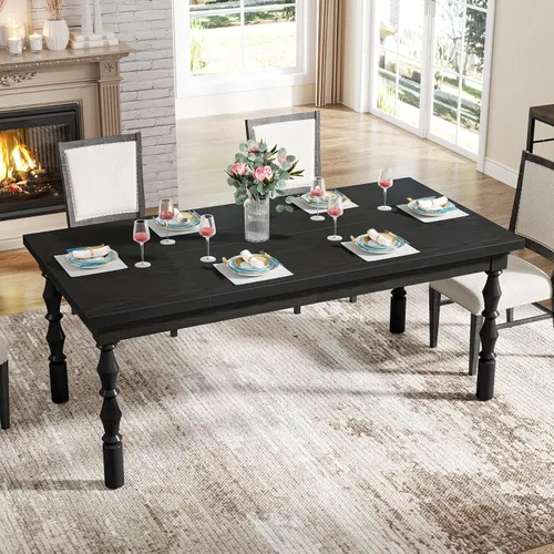 Miniatura 4 de Tribesigns Mesa de comedor de madera negra para 4 a 6 personas, mesa de cocina rectangular grande de 62 pulgadas, mesa de comedor moderna, muebles