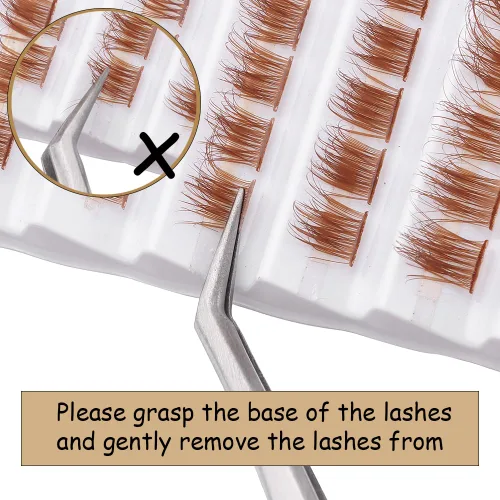Miniatura 2 de Extensiones de pestañas postizas en racimo de color marrón, 140 unidades, aspecto natural, rizo D, pestañas de ojo de gato, extensiones de pestañas
