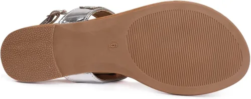 Miniatura 4 de NITTI Sandalias planas para mujer Correa en T con diamantes de imitación y hebilla de tobillo ajustable para mujer