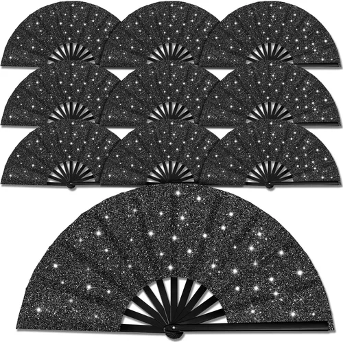 Leinuosen 10 abanicos plegables chinos grandes para baile de línea, abanicos de mano plegables de 13 pulgadas para botas rave popping clacking en el