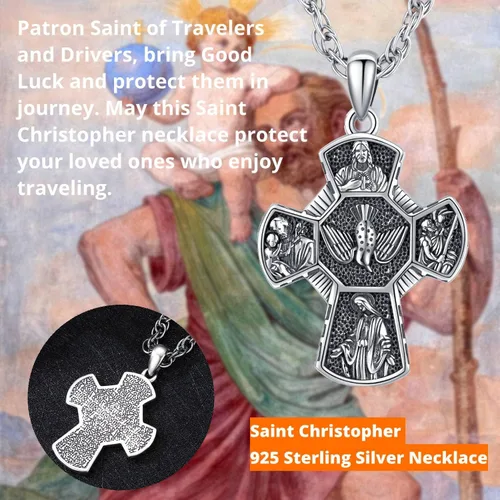Miniatura 96 de Odinstone Collar de plata de ley 925 con medalla de San Miguel/San Cristóbal/San Benito/Crucifijo de Jesús/San Uriel/Arcángel Rafael para hombres