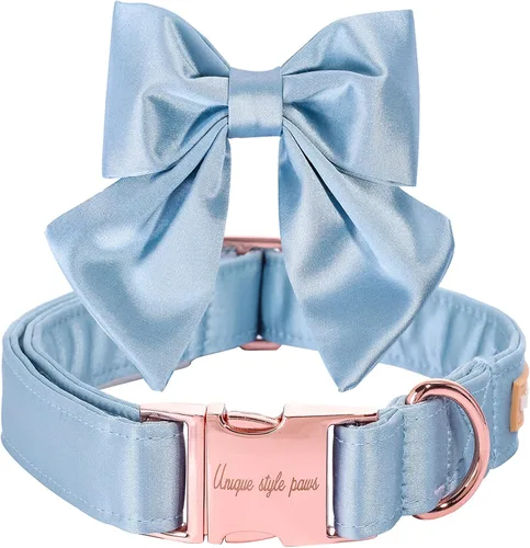 Miniatura 11 de Unique style paws Collar de perro de color verde sedoso, ajustable, duradero, con lazo para boda, collar de pajarita para cachorros y gatos pequeños