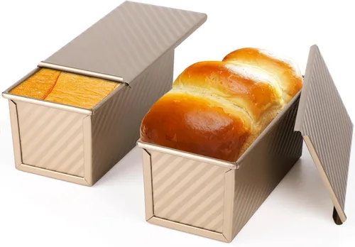 Miniatura 17 de Beasea Juego de 2 moldes para pan rectangulares de 12 x 4 pulgadas, moldes antiadherentes de acero al carbono, molde para tostadas doradas, moldes