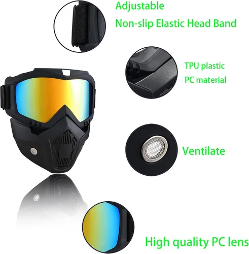 Miniatura 3 de Máscara de Paintball Anti-Vaho, Gafas para Casco de Motocicleta con Máscara Facial Extraíble, Gafas de Motocross Ajustables Lente dorada