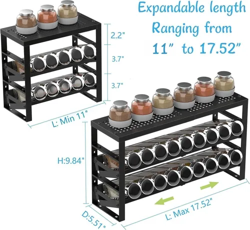 Miniatura 5 de Jojocross Organizador de cocina ampliable, apilable y ajustable, estantes de almacenamiento de despensa de metal, estante de varios niveles