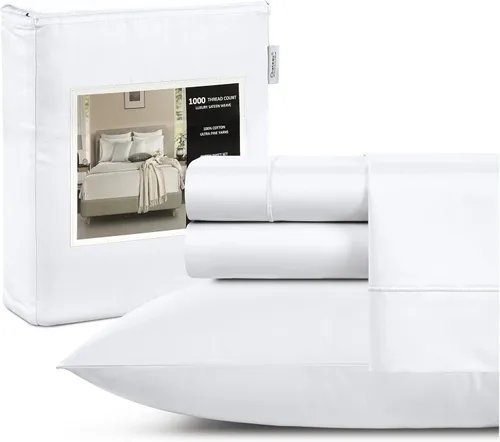 Miniatura 27 de Juego de sábanas 100% algodón para cama King, juego de sábanas certificadas de 1000 TC con bolsillo profundo, juego de sábanas y fundas de almohada