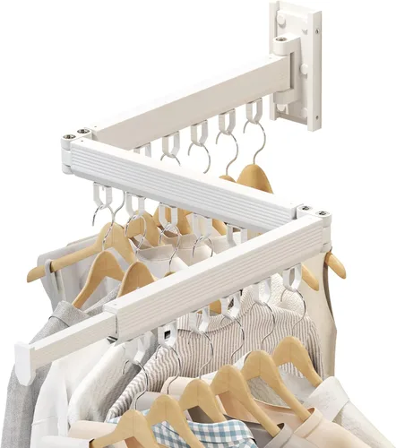 Miniatura 9 de Estante de secado de ropa montado en la pared, estante de secado de ropa plegable, estante de secado plegable retráctil para colgar ropa
