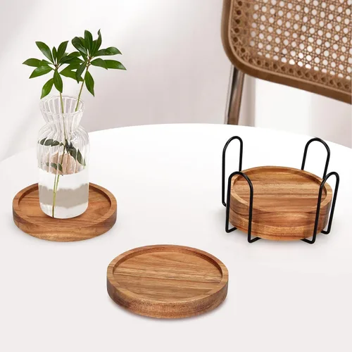Miniatura 7 de 4 posavasos de madera de granja con soporte, lindo juego de posavasos de madera para bebidas al aire libre, decoración del hogar, decoración de mesa