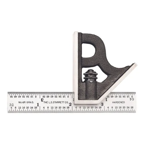 Miniatura 22 de Starrett Escuadra de combinación de acero con cabeza cuadrada - Longitud de hoja de 300 mm, cabezas de hierro fundido, pestillo reversible, punta
