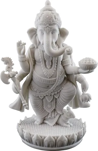 Top Collection Estatua de Ganesh de pie de 7.5 pulgadas de alto y 4.75 pulgadas en acabado de mármol blanco, escultura hindú del señor del éxito