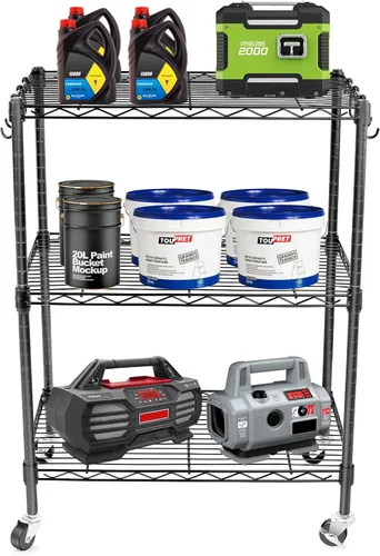 Miniatura 3 de WDT Estantes de almacenamiento de 3 niveles, estantes de metal resistente, estante ajustable con ruedas para el hogar, oficina, garaje, cocina