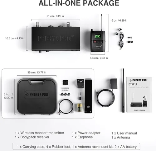 Miniatura 6 de Phenyx Pro UHF Stereo Wireless in Ear Monitor System, IEM inalámbrico, frecuencia seleccionable de banda de 900 MHz, montaje en rack, funcionamiento