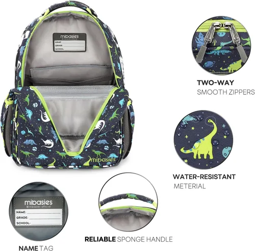 Miniatura 6 de mibasies Mochila para niñas y niños, ideal para niños y niñas, mochila para preescolar jardín de infantes y primaria, galaxia dinosaurio, Escuela-17L
