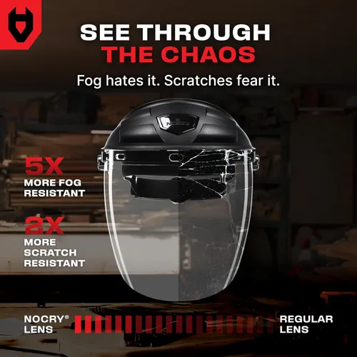 Miniatura 5 de NoCry Protector facial de seguridad premium para esmerilar y cortar — Visera transparente antivaho, resistente a los impactos y arnés ajustable