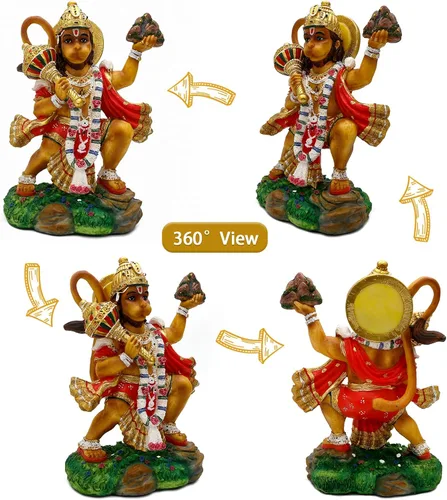 Miniatura 2 de alikiki Estatua de Hanuman volador de Dios hindú – 9.2 pulgadas de alto Jayanti Murti Pooja Diwali regalo para amigo indio, familia, altar puja