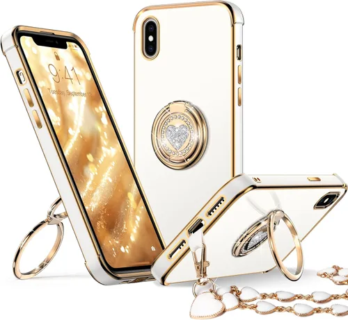 Miniatura 26 de XYZ para Funda de iPhone Xs Max con Soporte, Funda de Teléfono con Doble Soporte de Anillo, Funda de Amor-Corazón Linda de Lujo con Brillantina