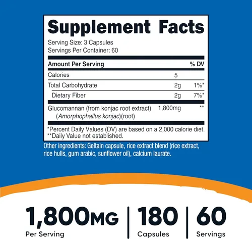 Miniatura 3 de Nutricost Glucomanano 1,800 mg por porción, 180 cápsulas, fuente de fibra natural, sin OMG, sin gluten