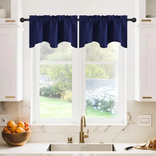 Miniatura 39 de NICETOWN Cenefa de ventana para dormitorio, ahorro de energía, bolsillo para barra, cenefa festoneada corta para ventana pequeña para lavandería