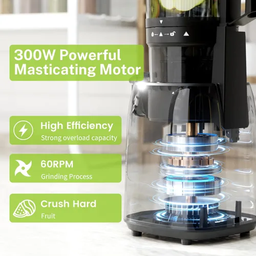Miniatura 5 de Kndko Máquinas exprimidoras, exprimidor de masticación lenta con canal de alimentación de 5.4 pulgadas de ancho, máquina extractora de jugo