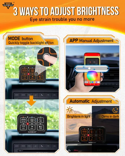 Miniatura 4 de Auxbeam Panel de interruptores de 6 bandas Bluetooth AR-600 RGB con botón grande, interruptor auxiliar con interruptor de palanca momentáneo