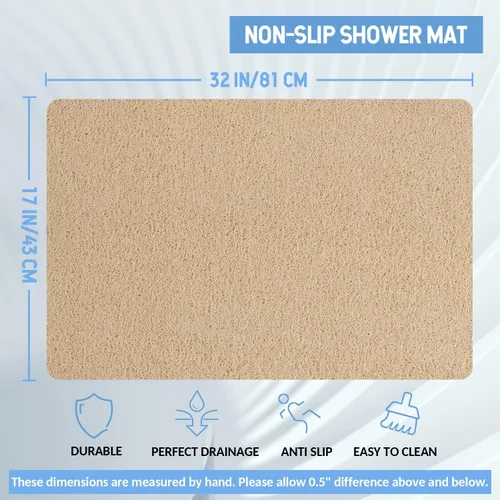Miniatura 2 de Hargiis - Tapete antideslizante de secado rápido para tina y ducha, tapete exfoliante para pies, para baño, cocina u hotel, beige, 32 x 17 pulgadas