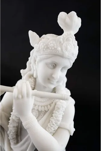Miniatura 5 de Top Collection Estatua de Krishna - Escultura hindú del Dios del amor y la alegría divina en acabado de mármol blanco de primera calidad, figura