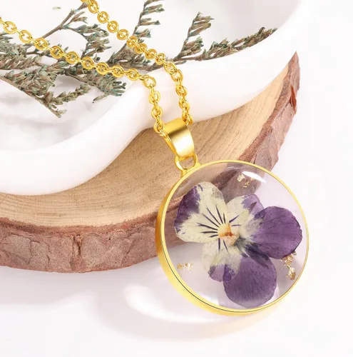 Miniatura 43 de Forget-Me-Not and Queen Anne's Lace Pressed Wildflower Necklace Birth Month Real Flower Necklace Gold/Silver Pressed Flower Jewelry